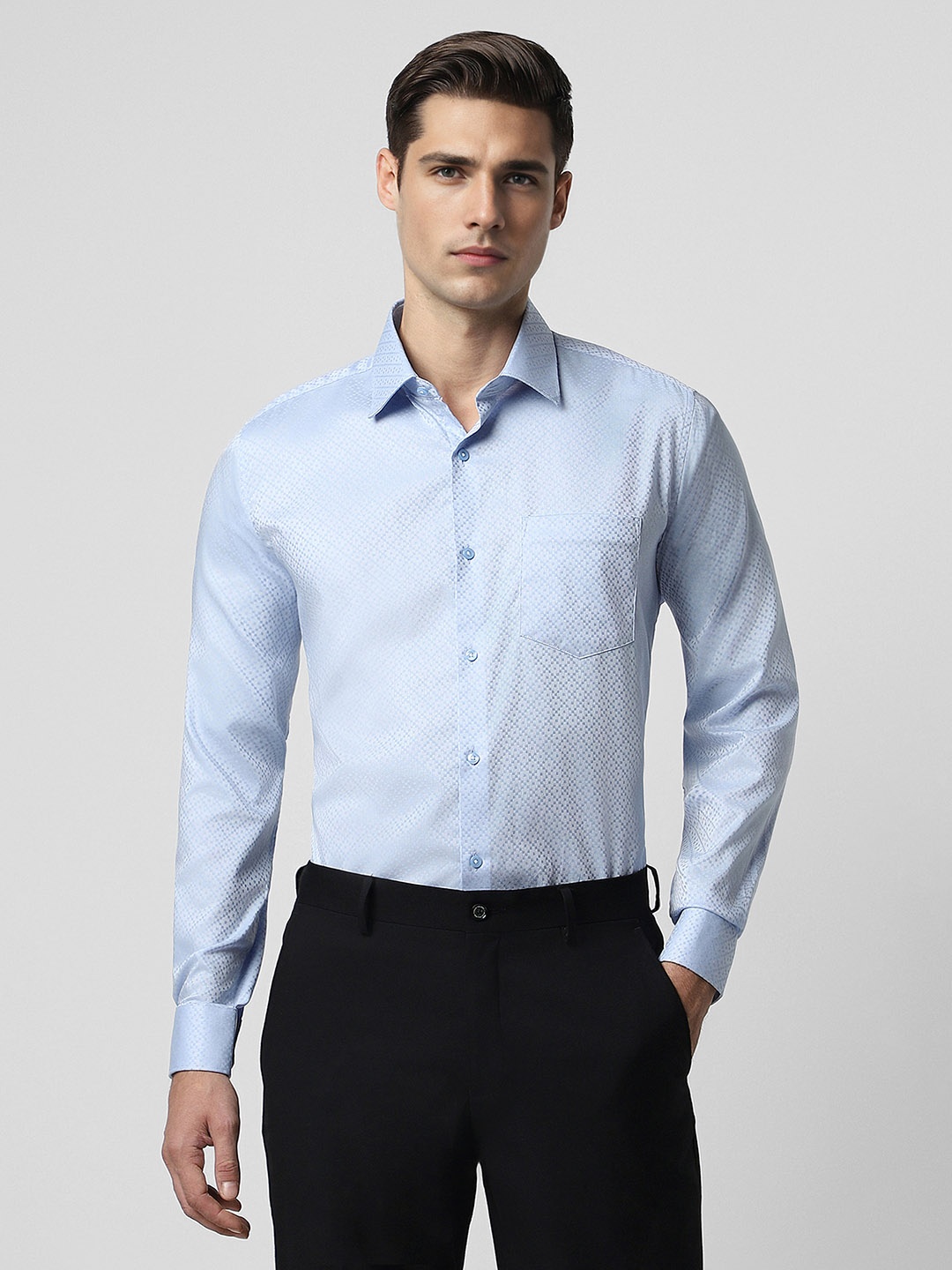 

Van Heusen Geometric Self Design Casual Shirt, Blue
