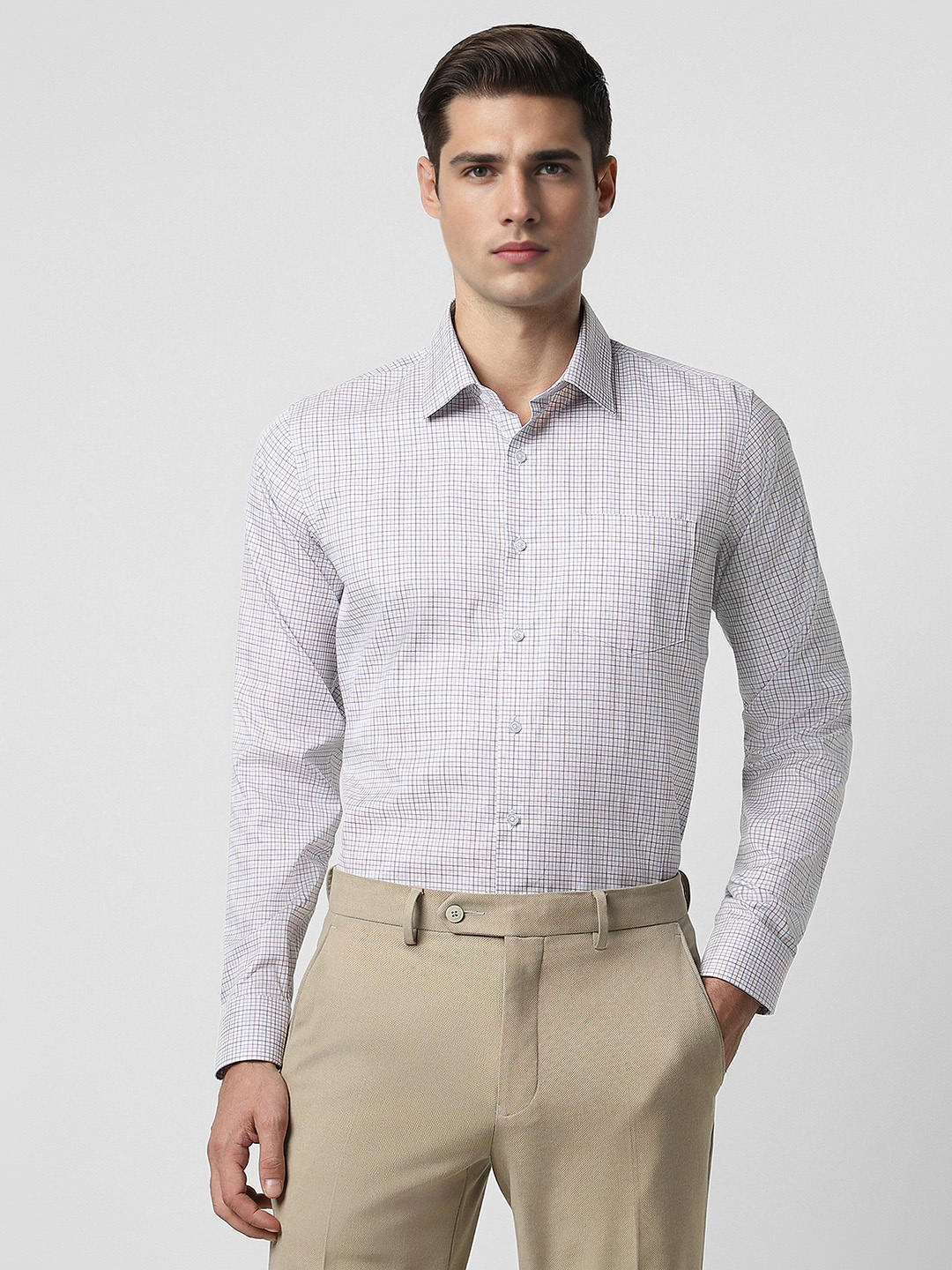 

Van Heusen Slim Fit Gingham Checks Long Sleeves Cotton Formal Shirt, White
