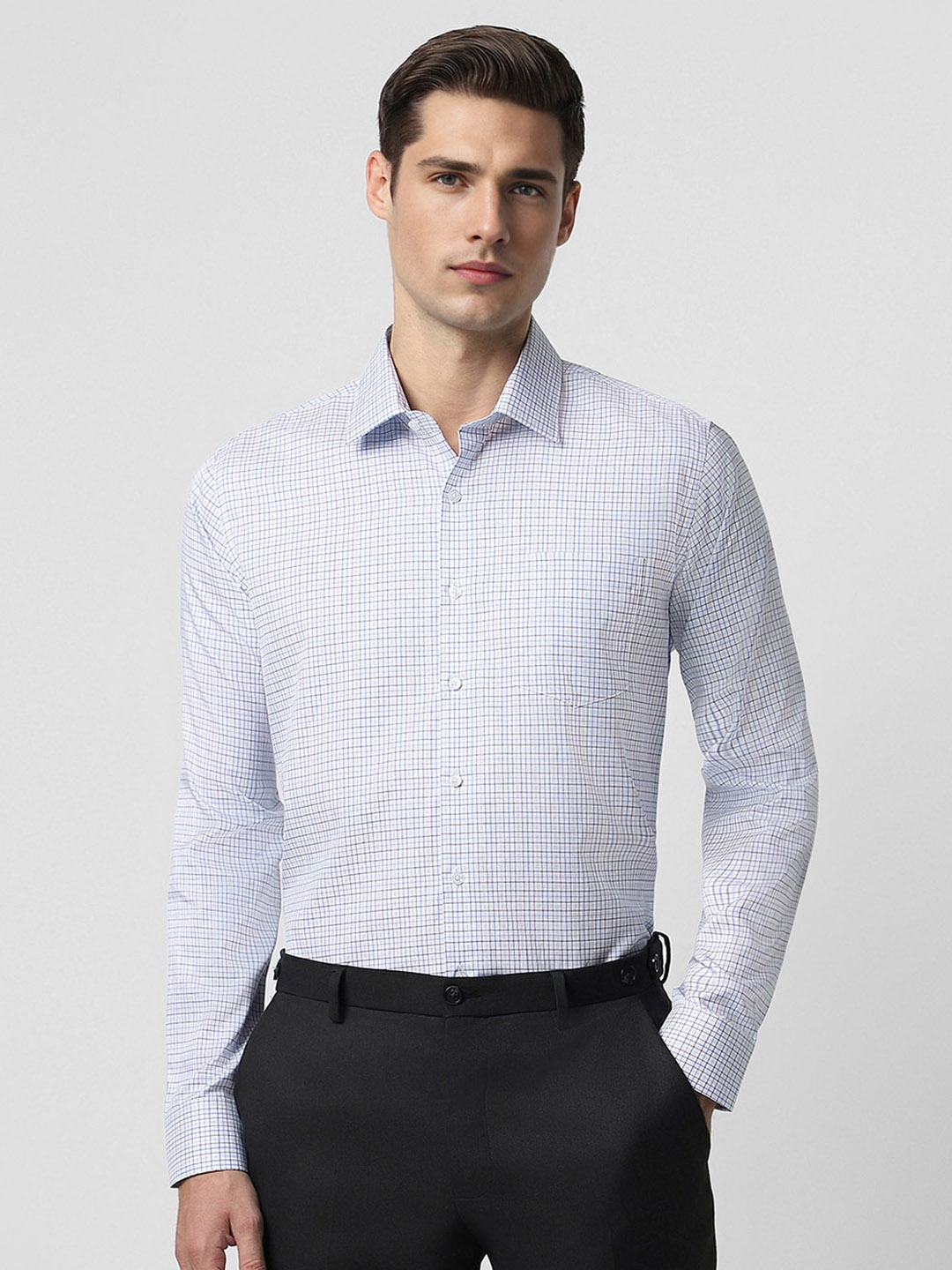 

Van Heusen Slim Fit Checked Spread Collar Pure Cotton Formal Shirt, Blue