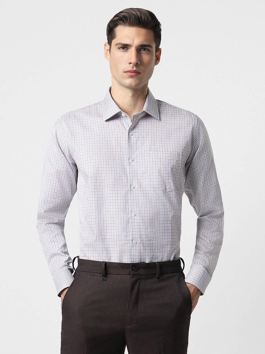 

Van Heusen Slim Fit Micro Ditsy Checks Pure Cotton Formal Shirt, White