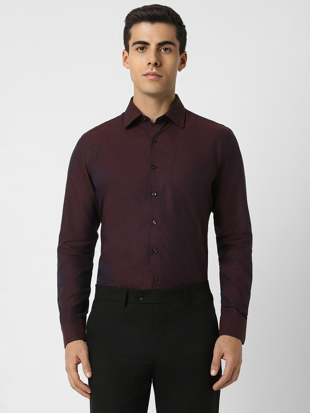

Van Heusen Slim Fit Textured Pure Cotton Formal Shirt, Purple