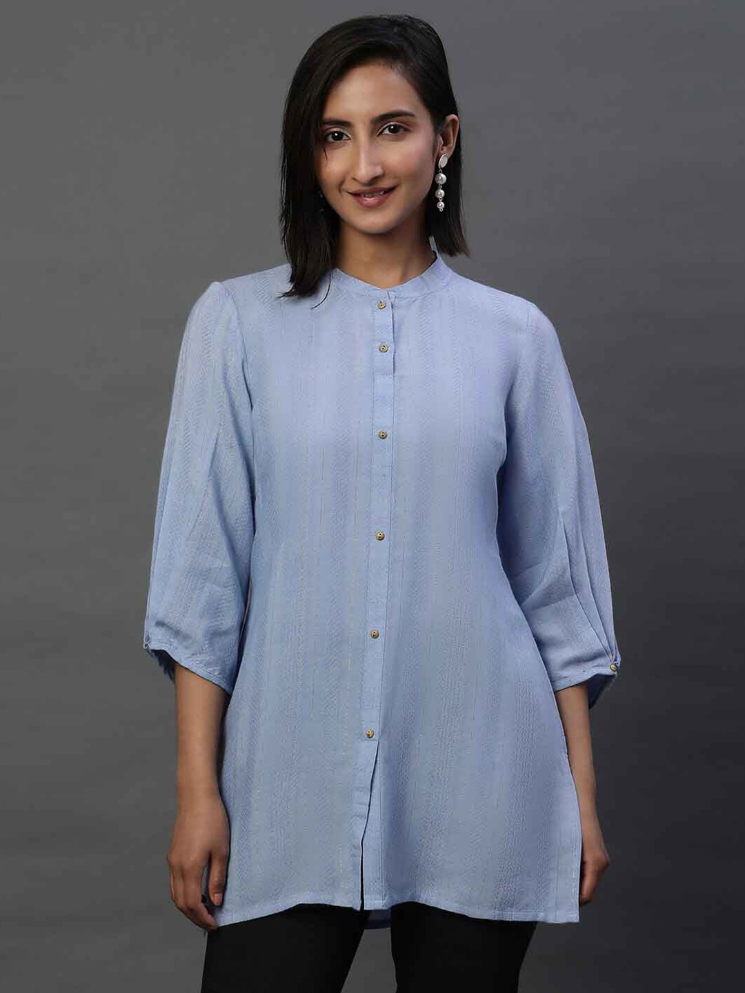 

AURELIA Mandarin Collar Kurti, Blue