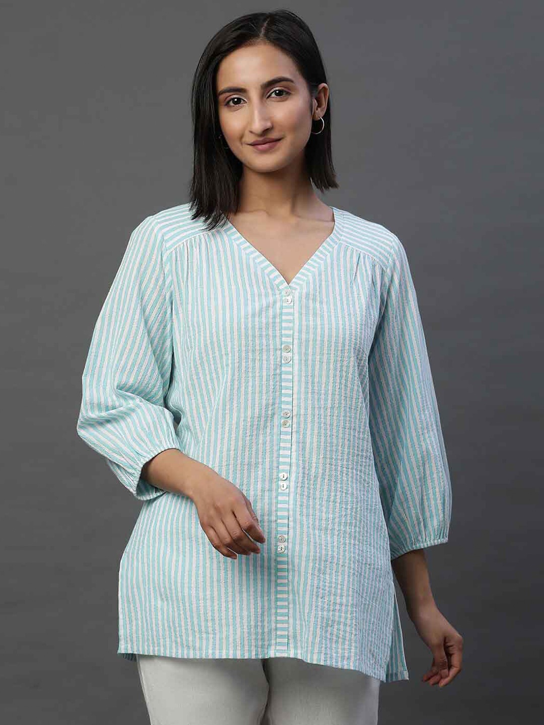 

AURELIA Striped V-Neck Tunic, Blue