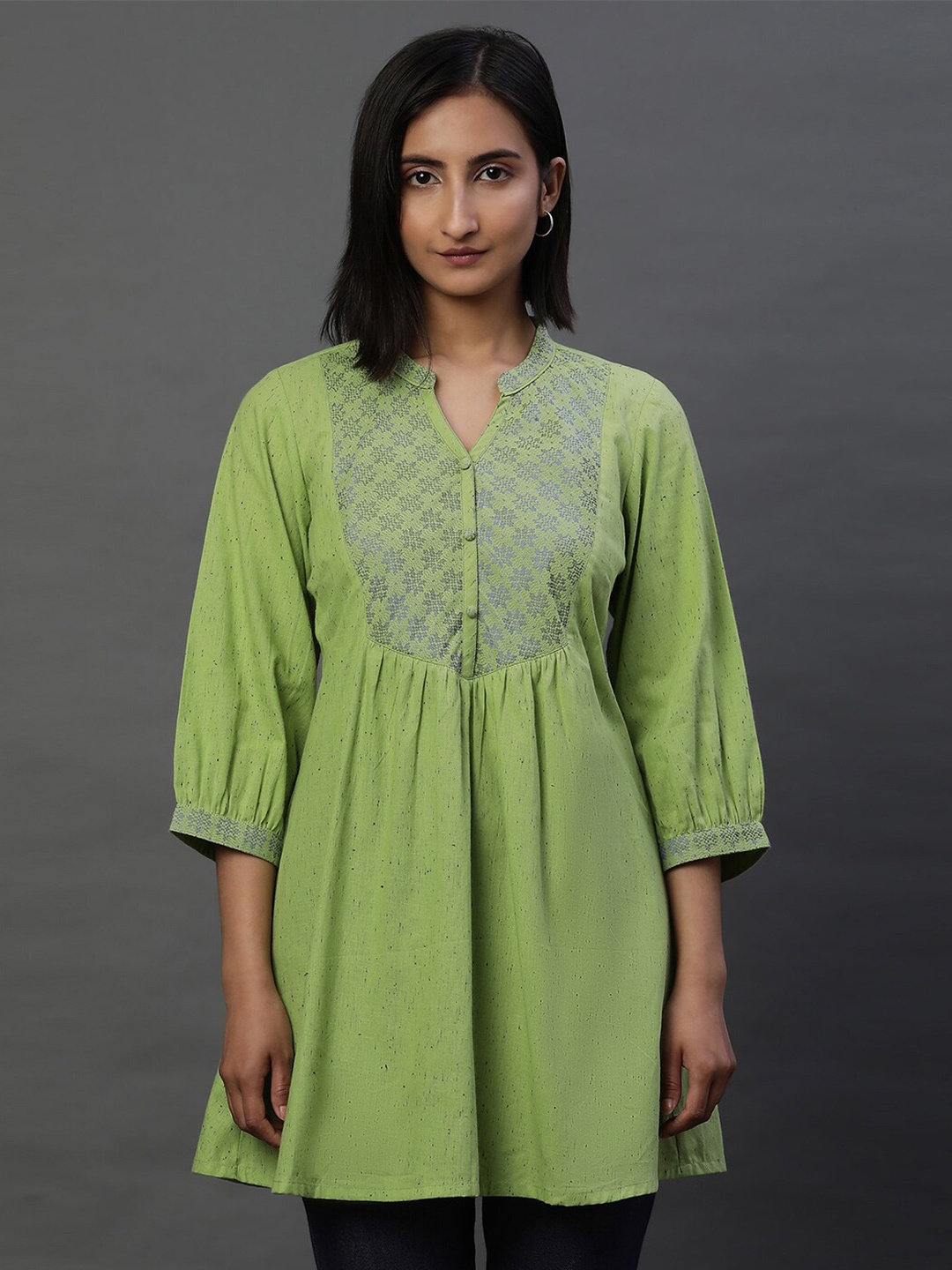 

AURELIA Abstract Printed Pure Cotton Tunic, Green