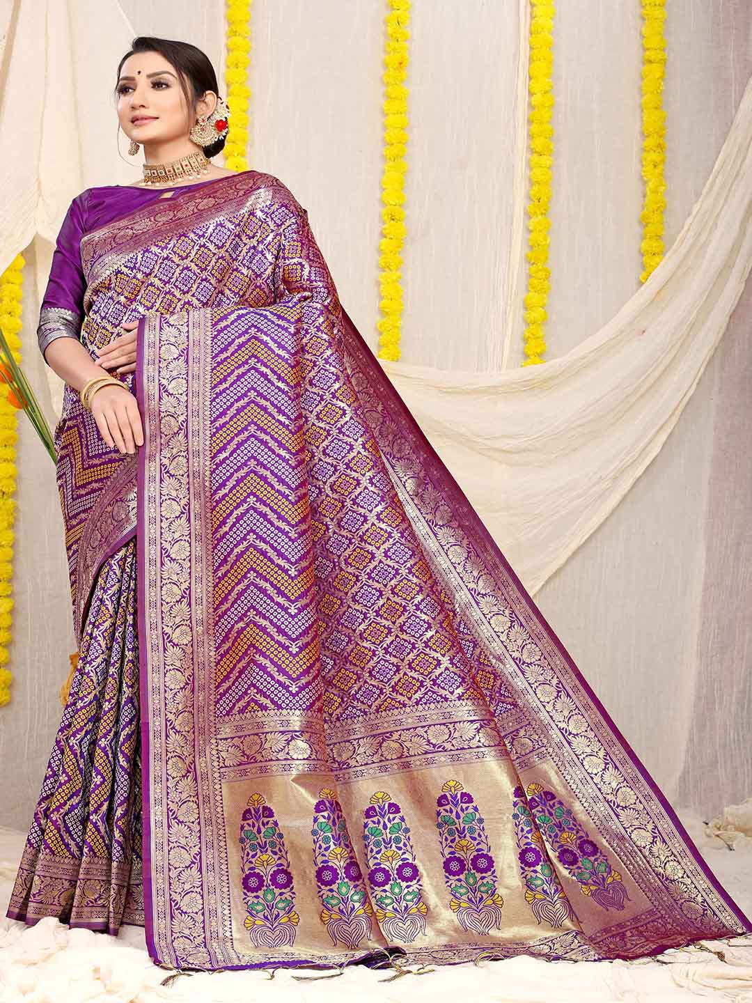 

KALINI Ethnic Motifs Woven Design Zari Saree, Purple