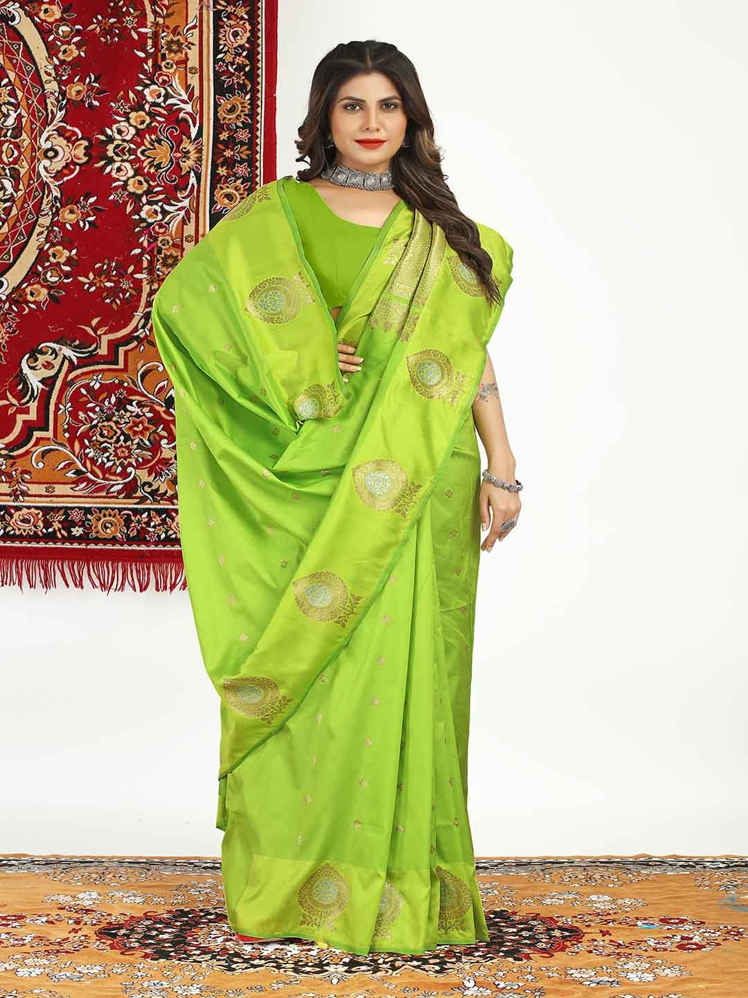

KALINI Ethnic Motifs Woven Design Zari Art Silk Saree, Green