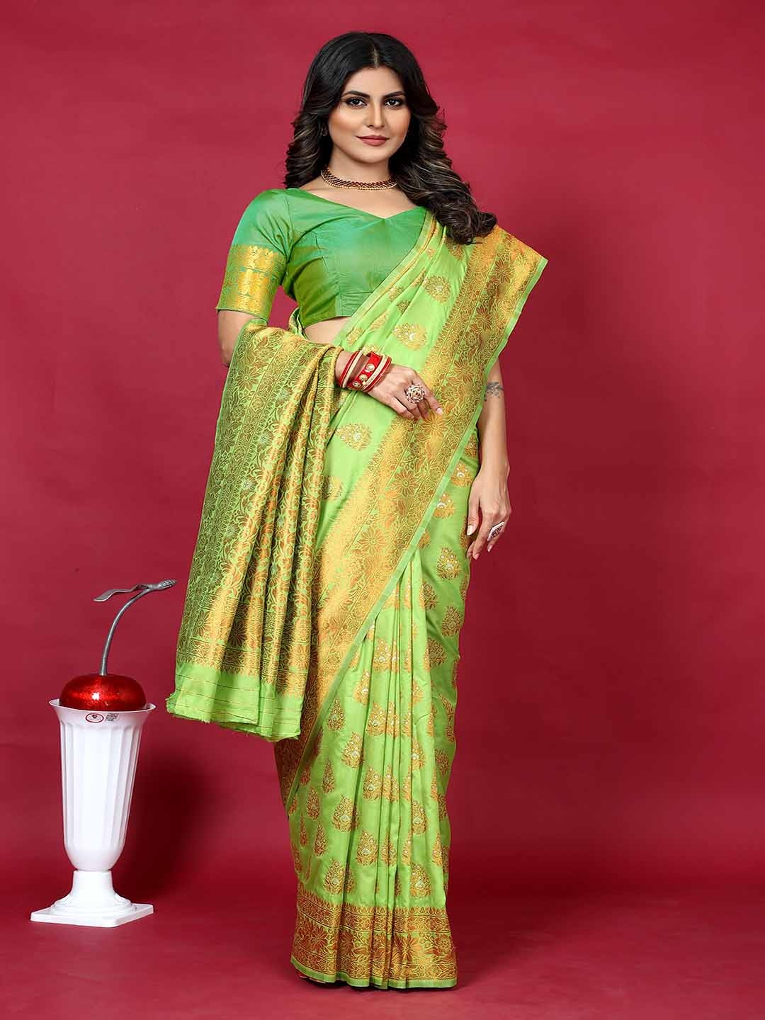 

KALINI Woven Design Zari Art Silk Saree, Green