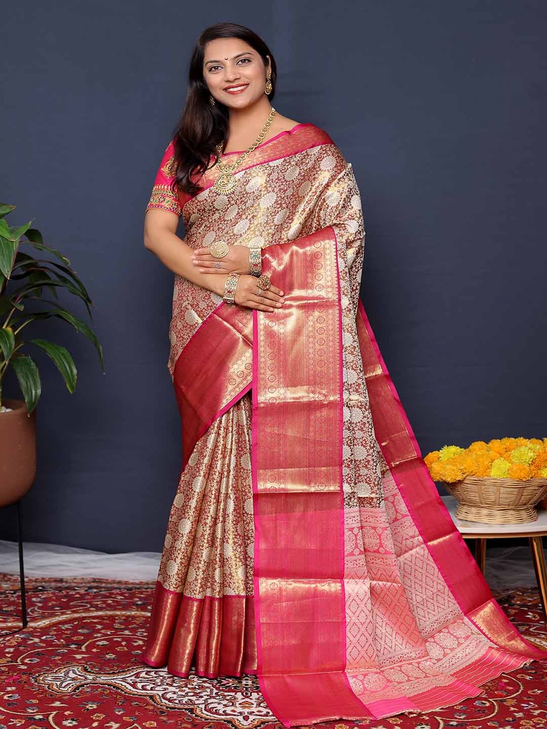 

KALINI Ethnic Motifs Woven Design Zari Art Silk Saree, Brown