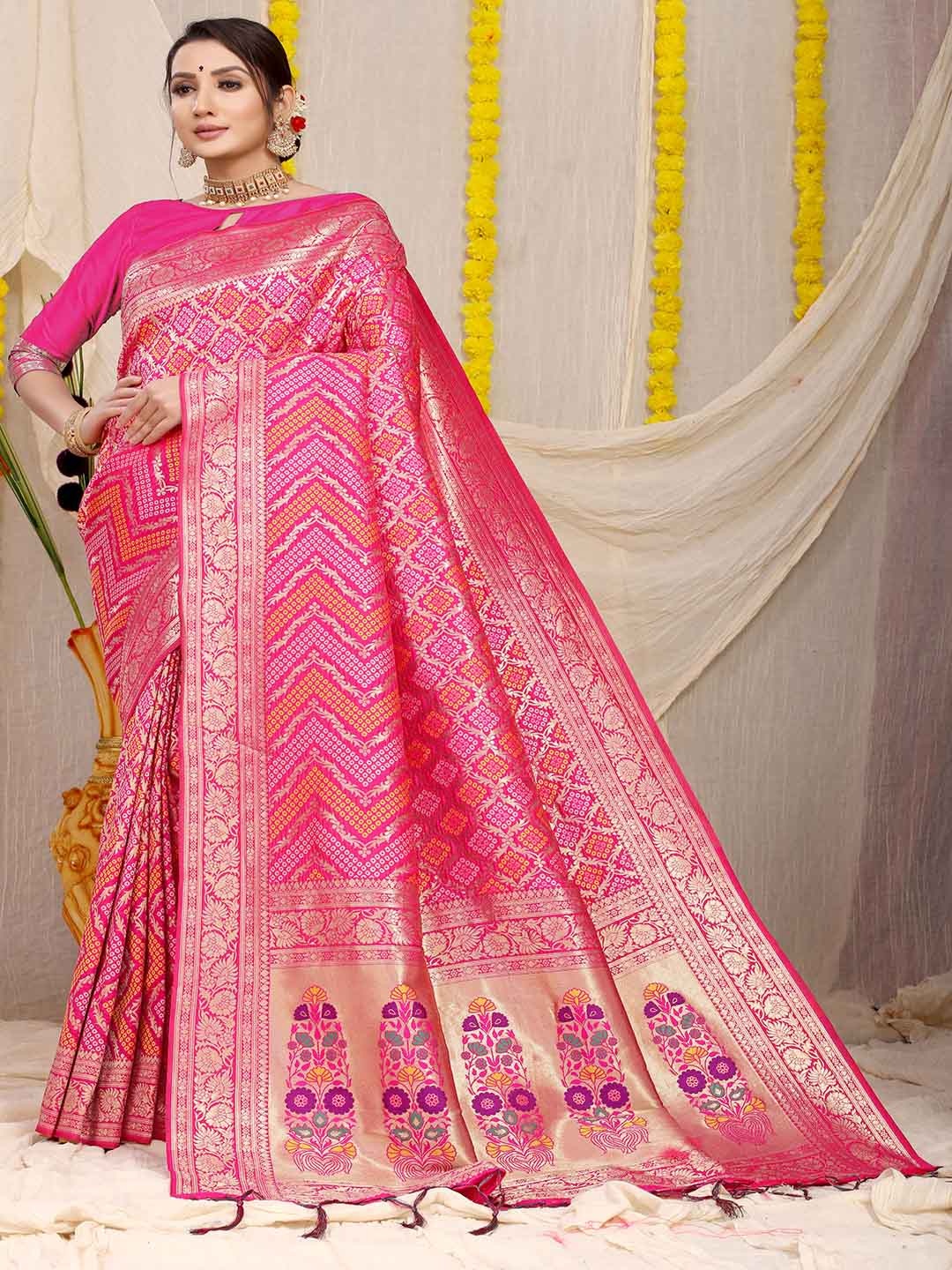 

KALINI Ethnic Motifs Woven Design Zari Art Silk Saree, Pink