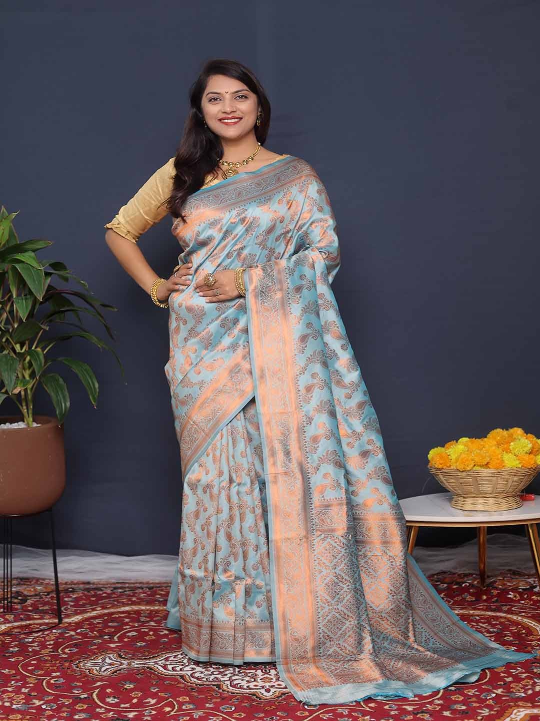 

KALINI Ethnic Motifs Woven Designed Zari Saree, Blue