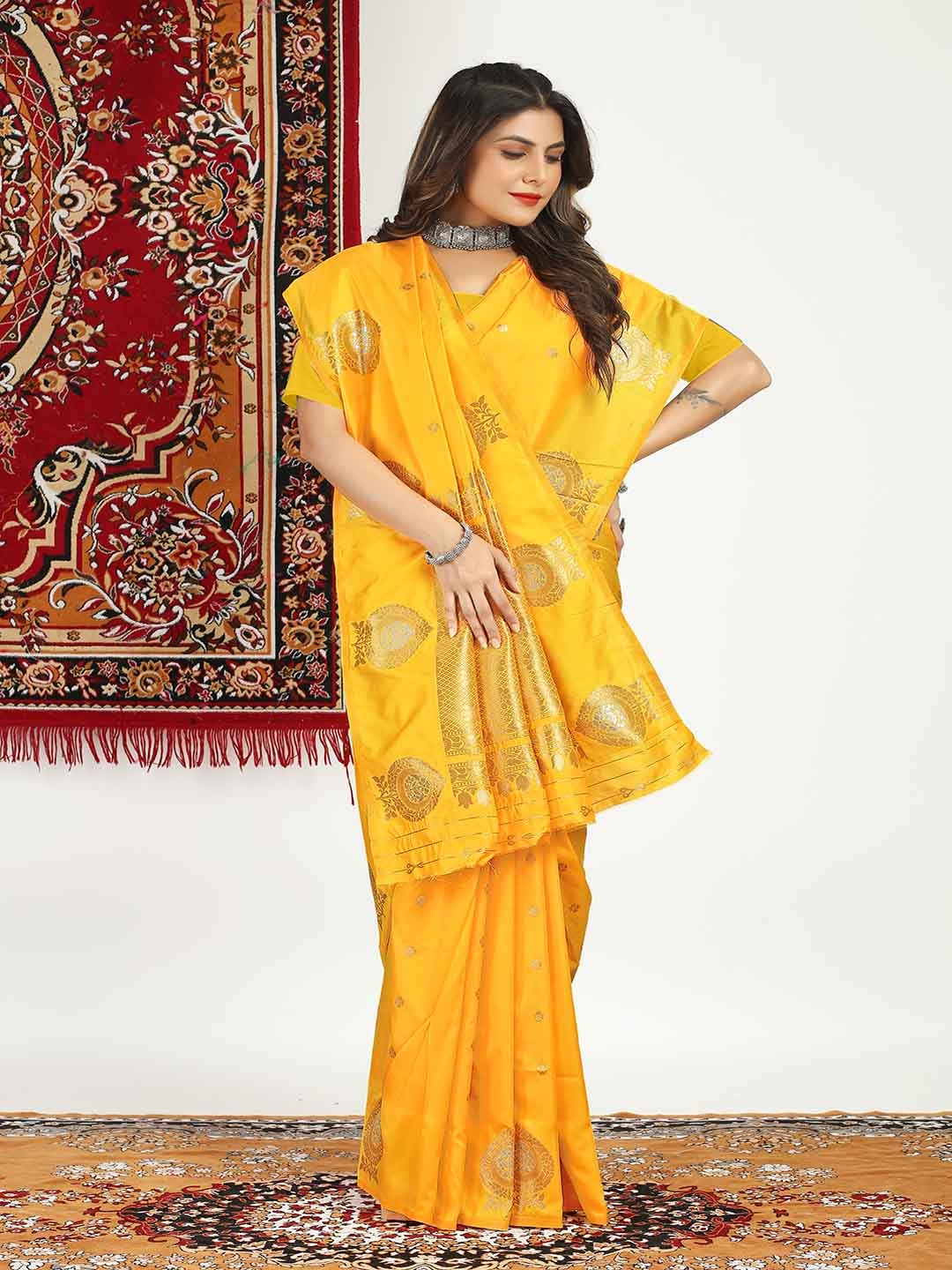 

KALINI Ethnic Motif Woven Design Zari Saree, Yellow