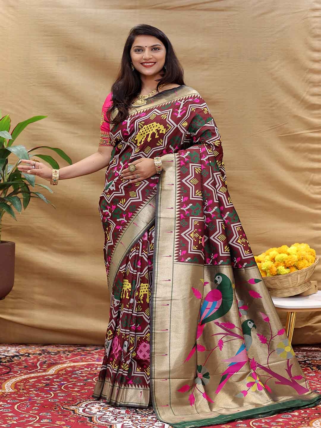 

KALINI Ethnic Motifs Woven Design Zari Saree, Purple
