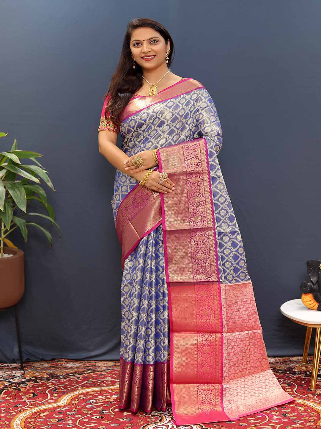 

KALINI Ethnic Motifs Woven Design Zari Saree, Blue