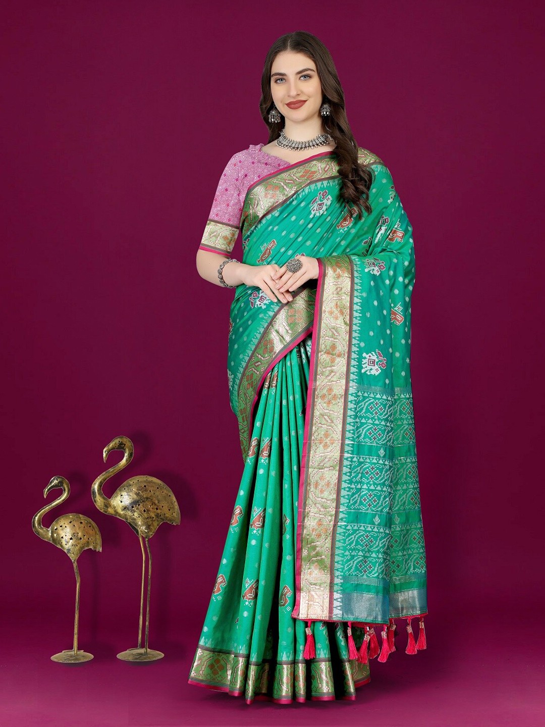 

faxofab Woven Design Zari Patola Saree, Teal