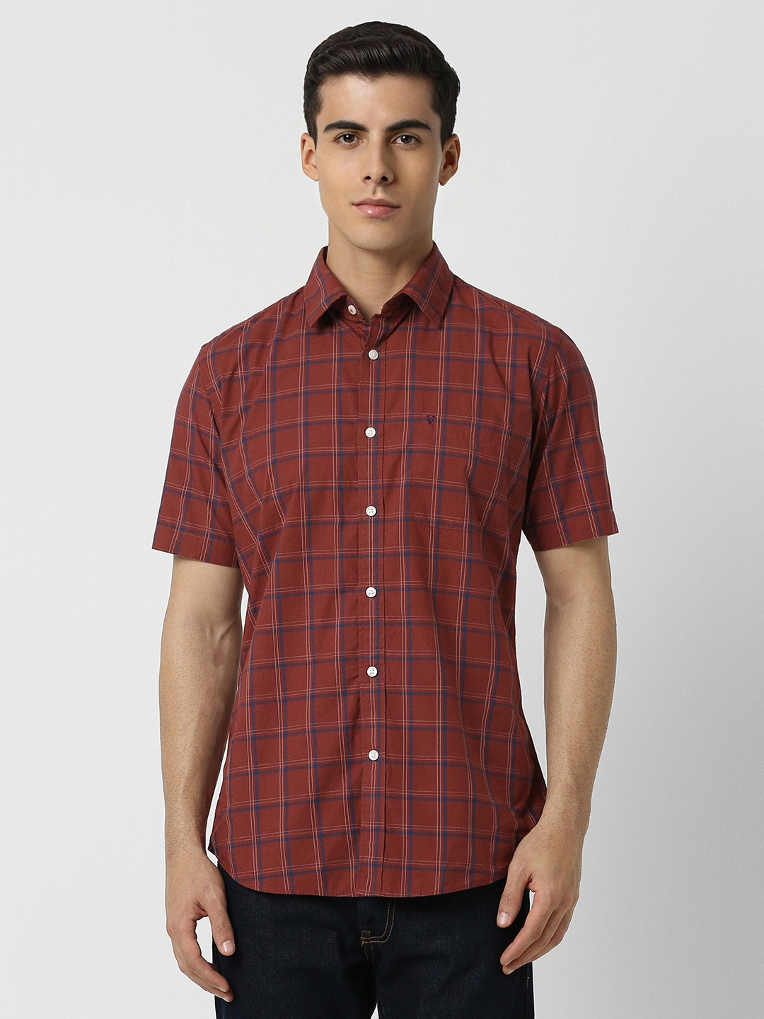 

Van Heusen Sport Slim Fit Tartan Checked Pure Cotton Casual Shirt, Maroon