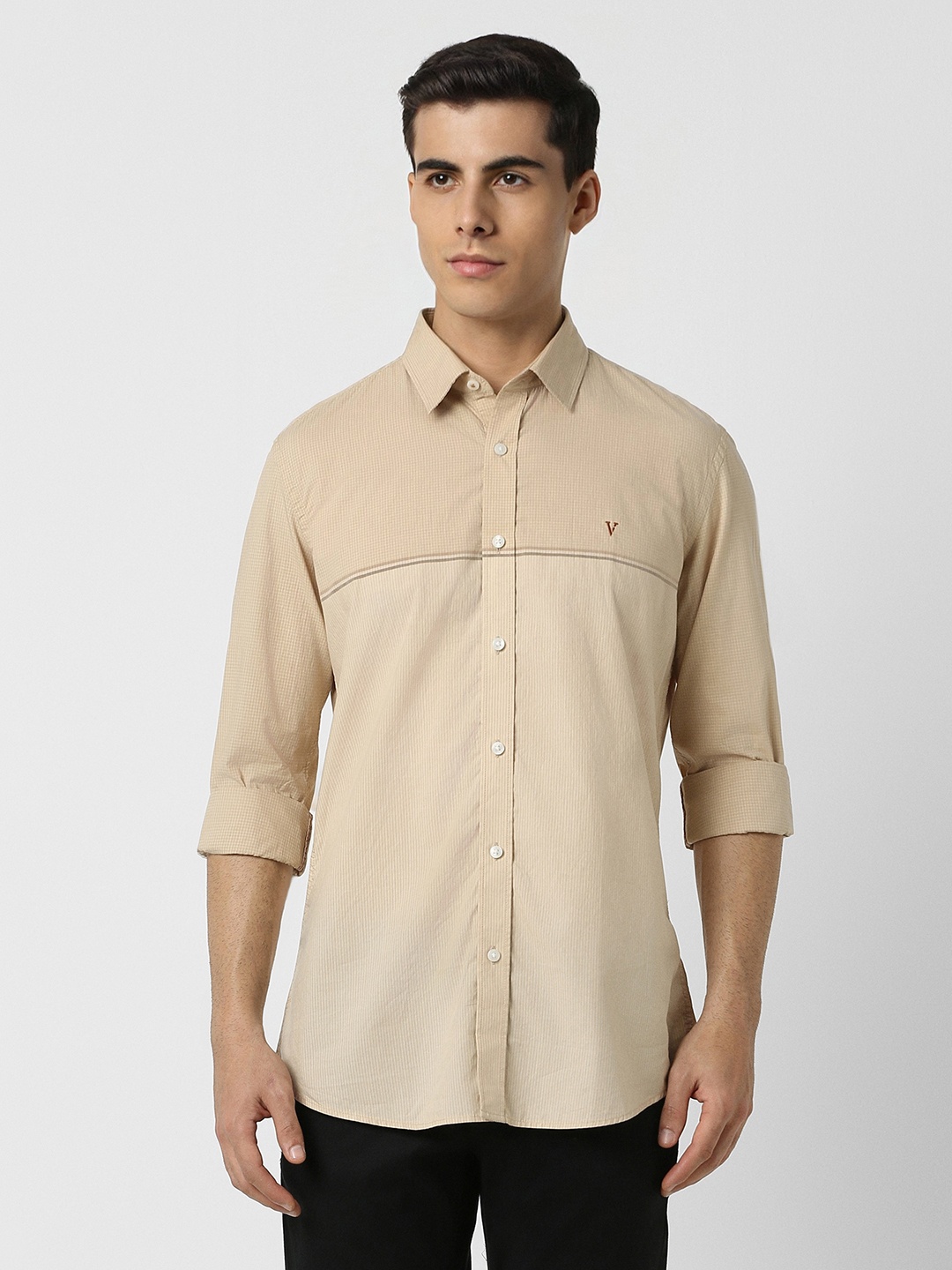 

Van Heusen Sport Slim Fit Vertical Striped Pure Cotton Casual Shirt, Beige