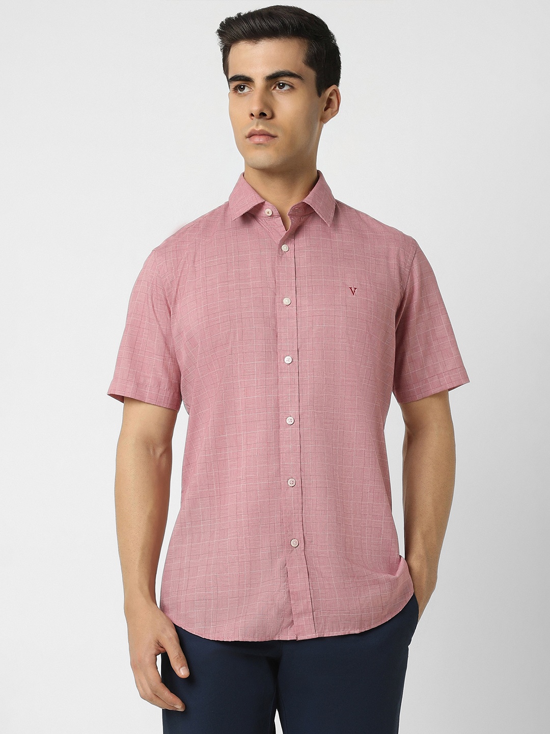 

Van Heusen Sport Slim Fit Tartan Checked Pure Cotton Casual Shirt, Pink