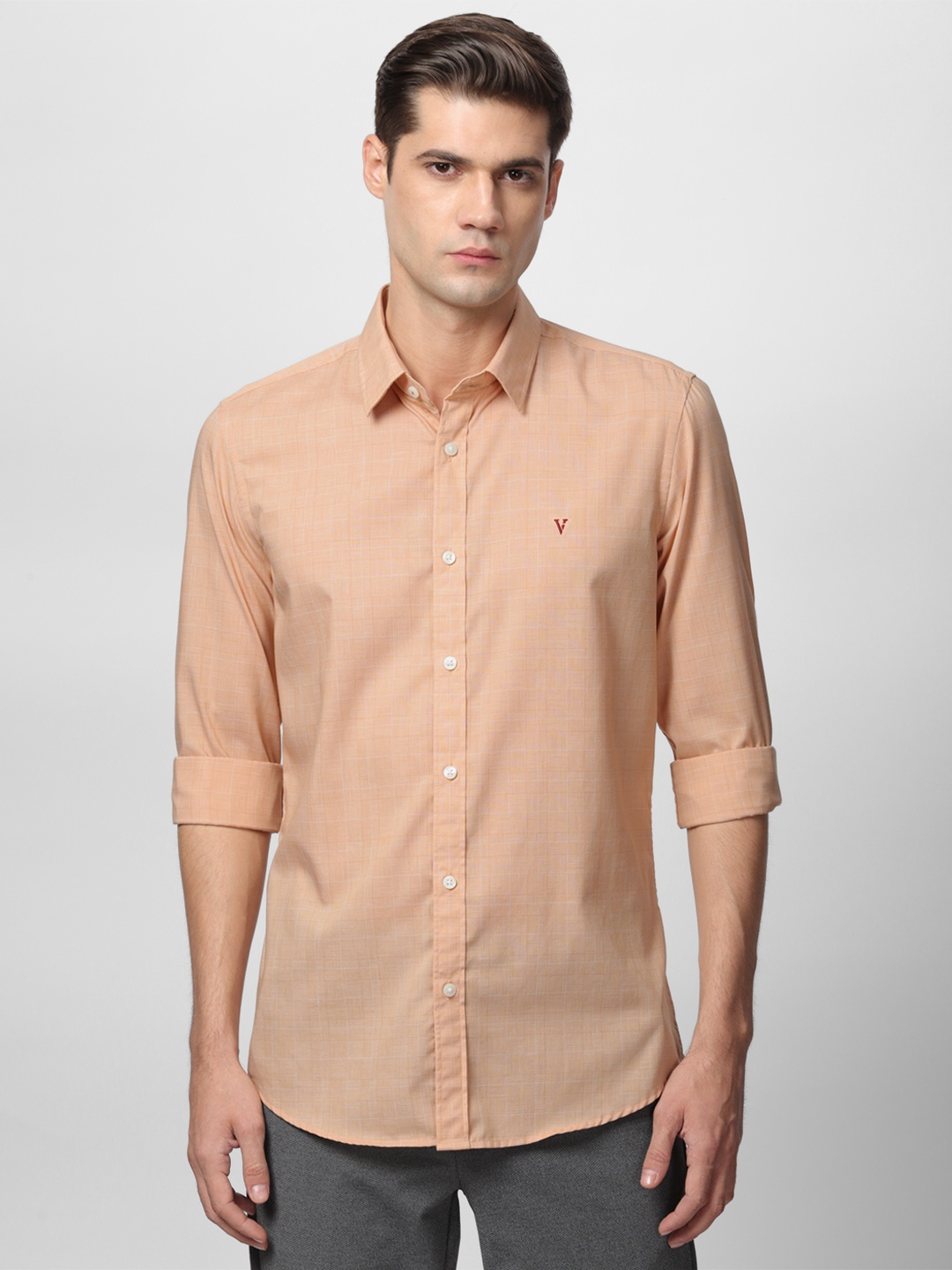 

Van Heusen Sport Checked Slim Fit Pure Cotton Casual Shirt, Peach