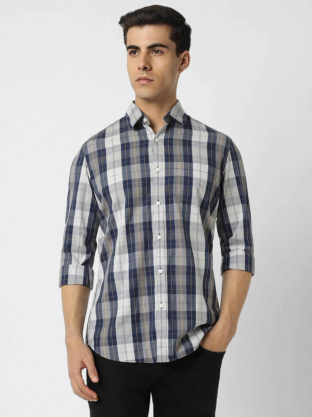 

Van Heusen Sport Checked Slim Fit Pure Cotton Casual Shirt, Blue