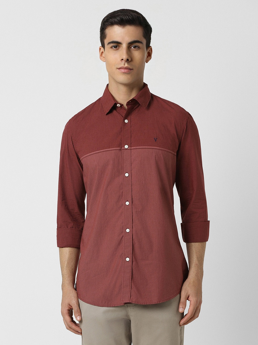 

Van Heusen Sport Slim Fit Micro Checked Pure Cotton Casual Shirt, Maroon