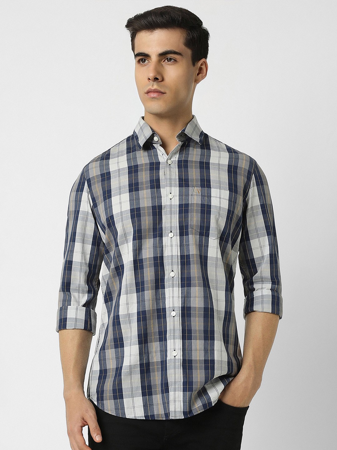 

Van Heusen Sport Slim Fit Tartan Checked Pure Cotton Casual Shirt, Grey