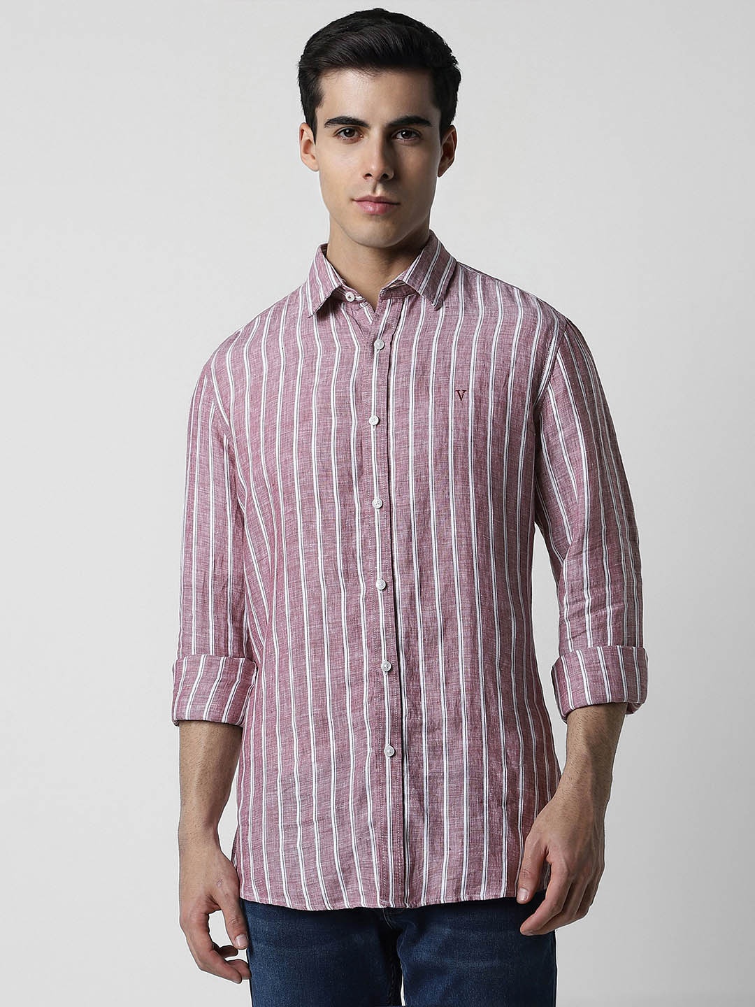 

Van Heusen Sport Slim Fit Vertical Striped Pure Linen Casual Shirt, Pink