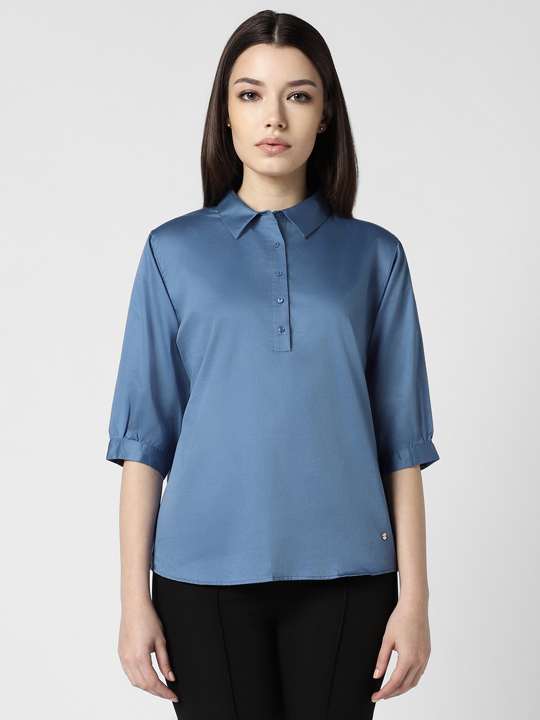 

Van Heusen Woman Spread Collar Cotton Formal Shirt, Blue