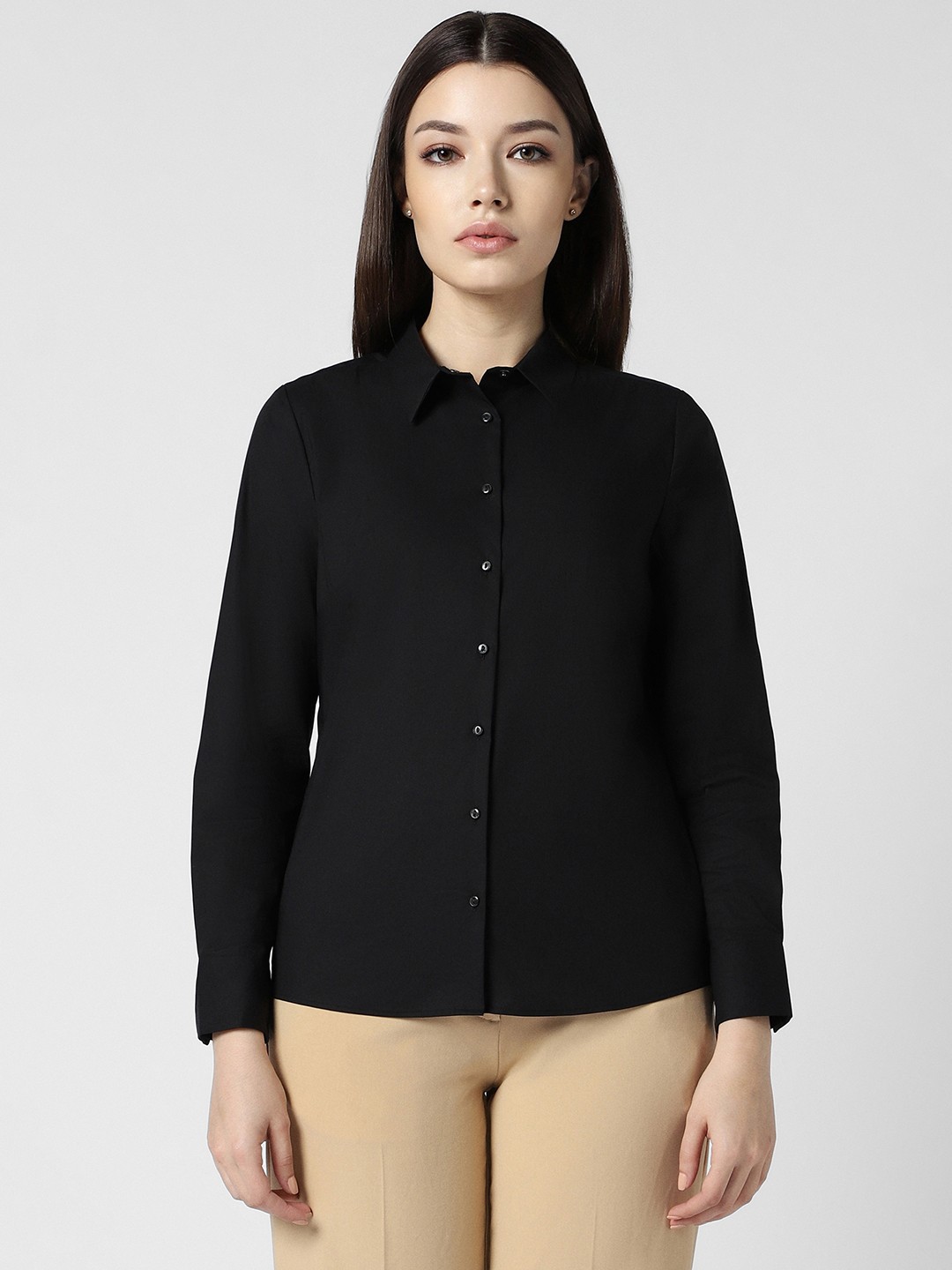 

Van Heusen Woman Spread Collar Cotton Formal Shirt, Black