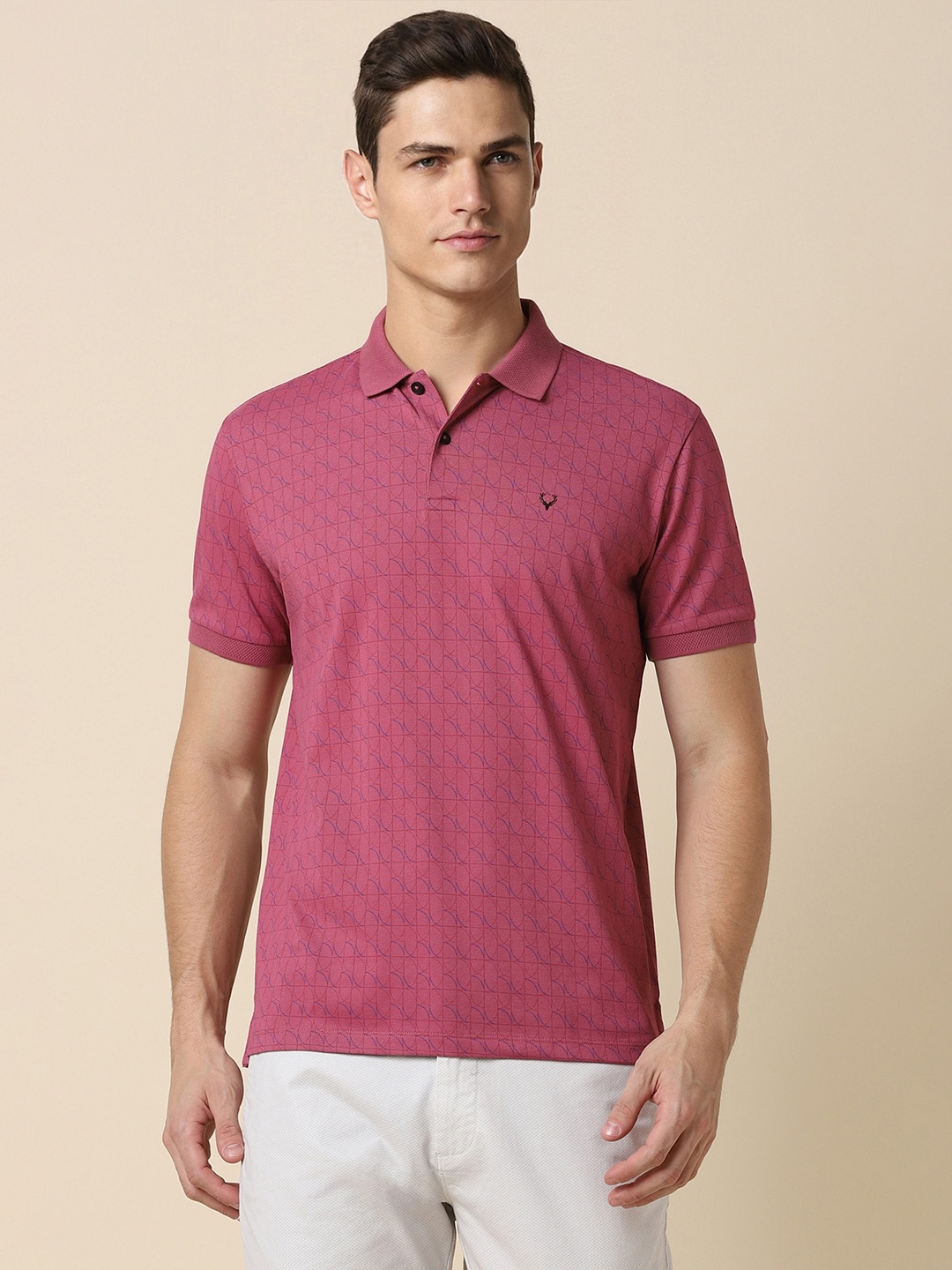 

Allen Solly Geometric Printed Polo Collar Short Sleeves Cotton Regular T-shirt, Pink