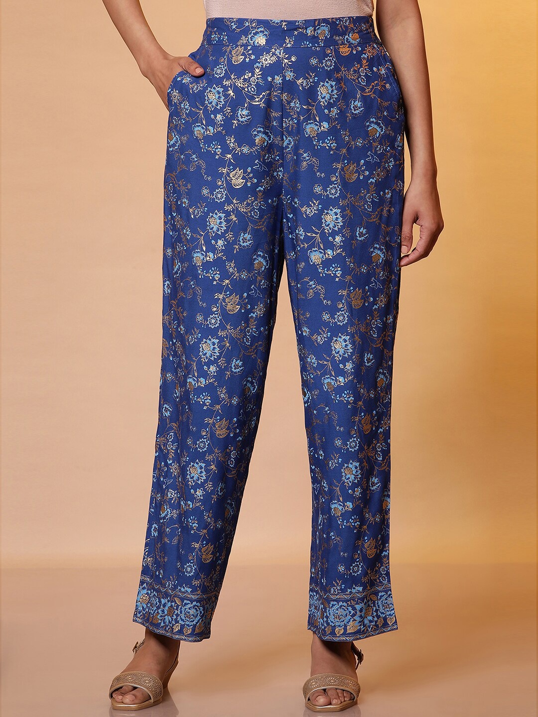 

AURELIA Women Floral Printed Ethnic Palazzos, Blue