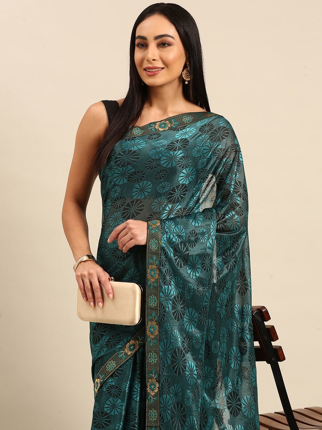 

HERE&NOW Floral Zari Saree, Blue