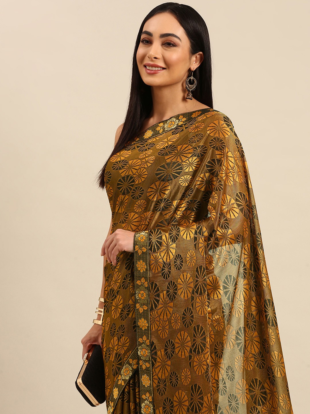 

HERE&NOW Floral Zari Saree, Yellow