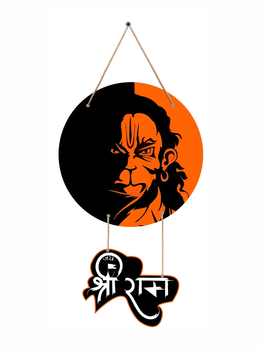 SAF Black & Orange Jai Shree Ram Mahabali Hanuman Wooden Wall Hanging