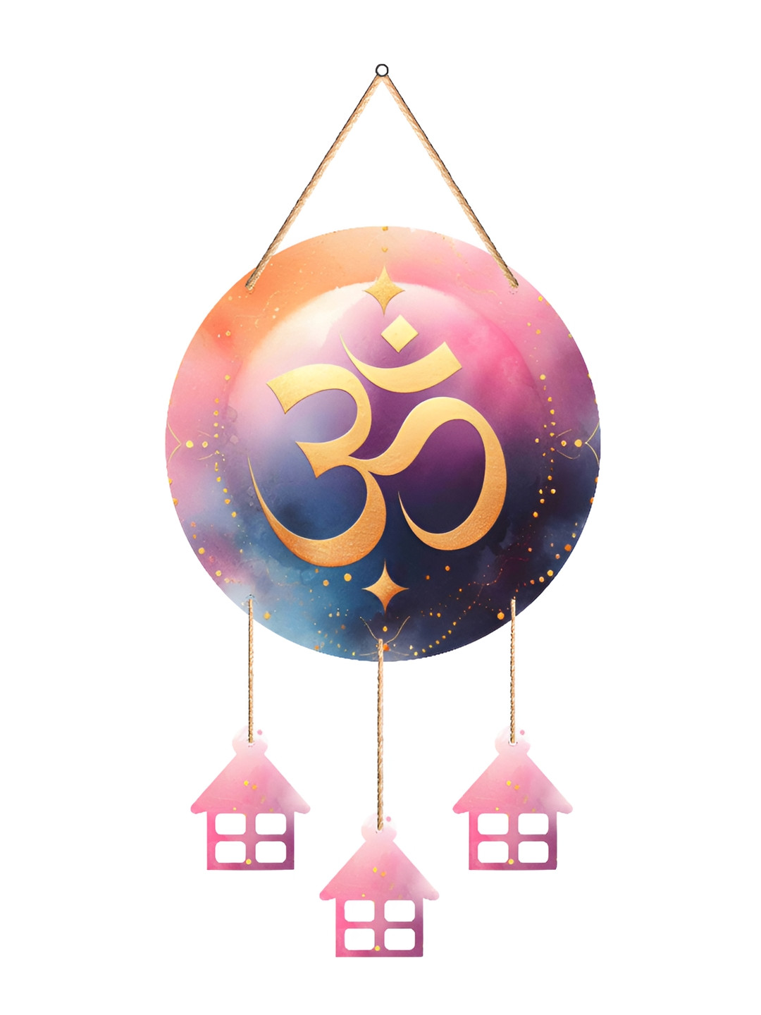 

SAF Pink & Blue Om Printed Wooden Wall Hanging