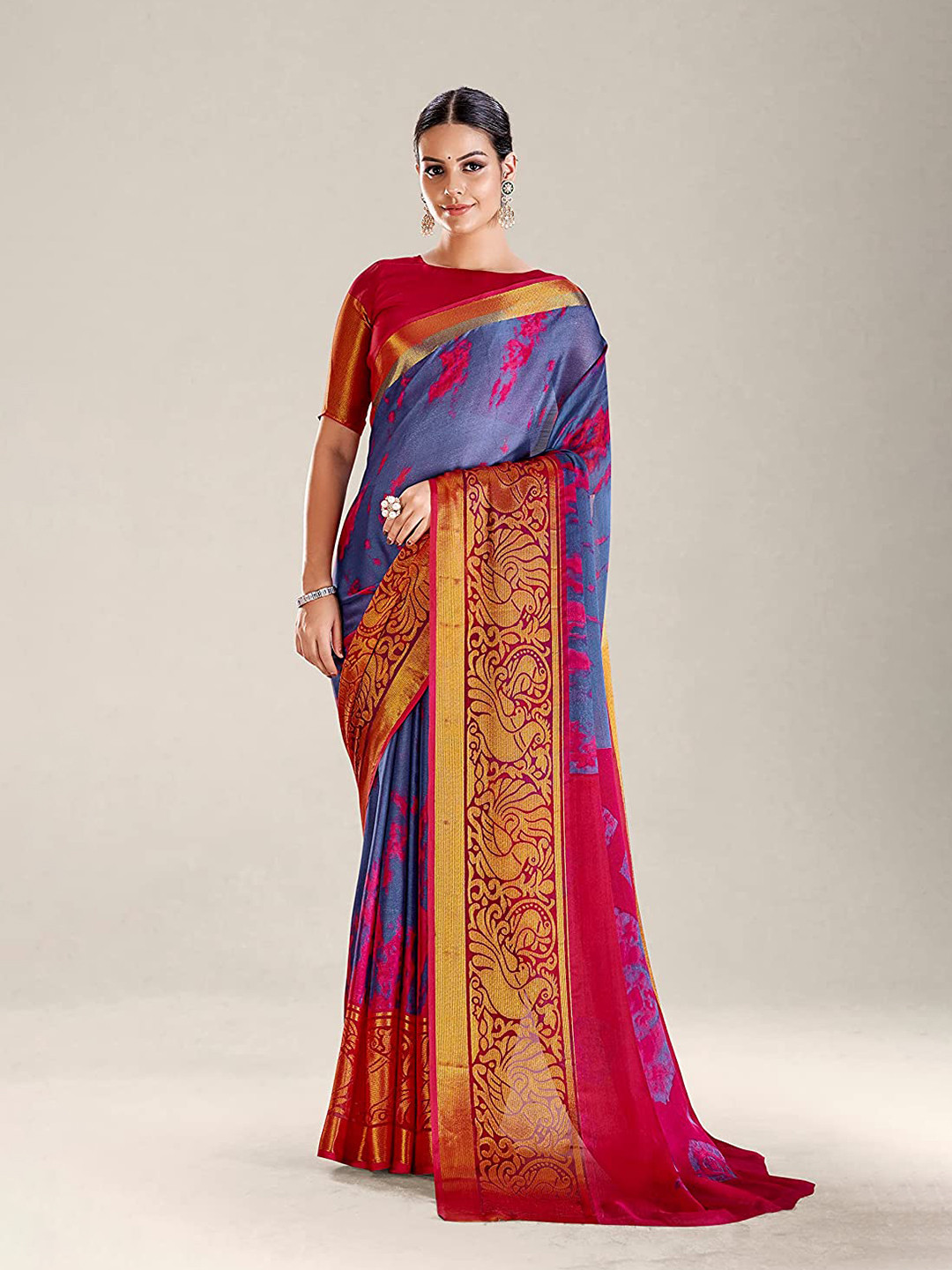 

KALINI Abstract Printed Zari Pure Chiffon Saree, Grey