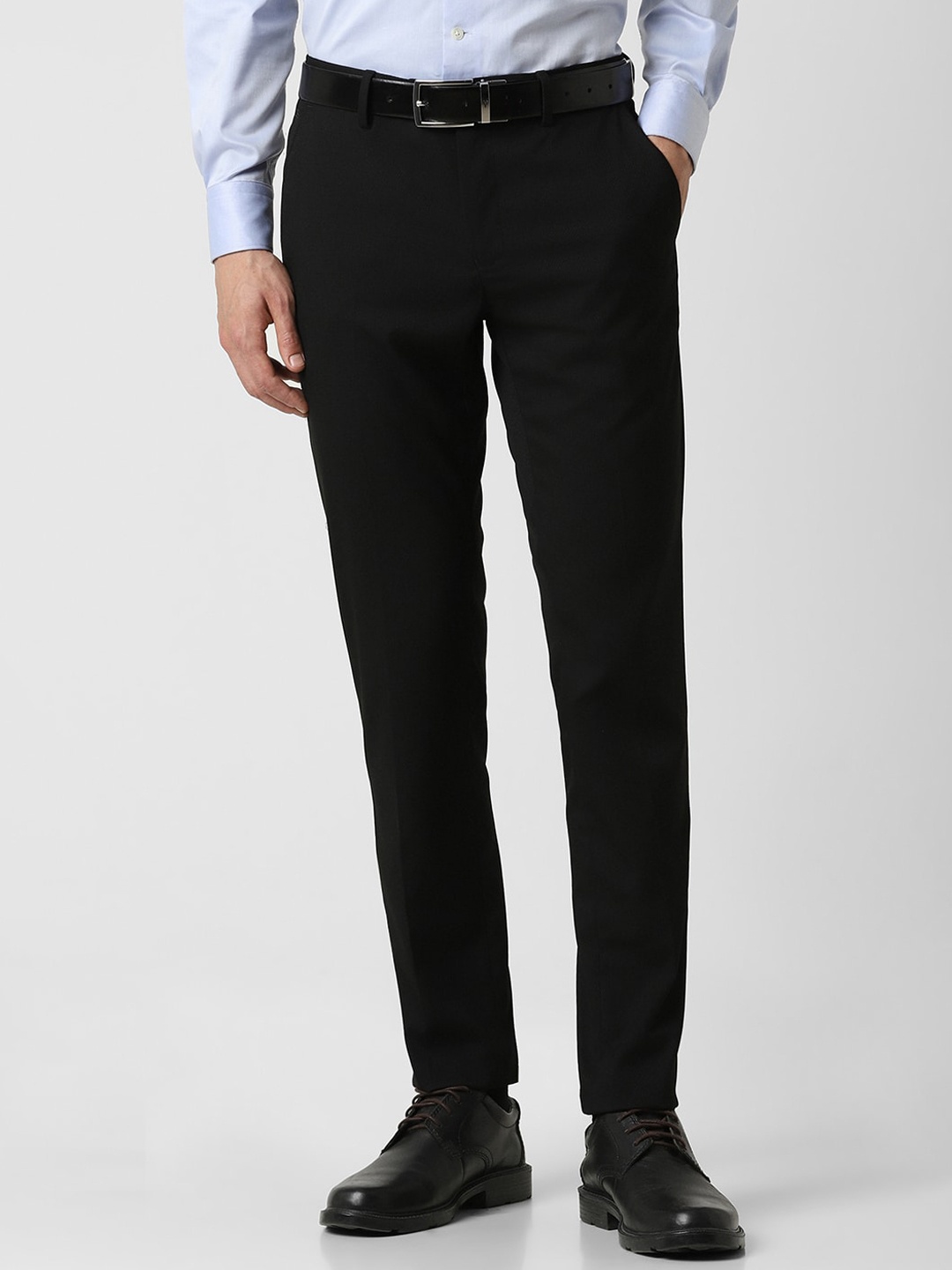

Peter England Men Slim Fit Mid-Rise Formal Trousers, Black