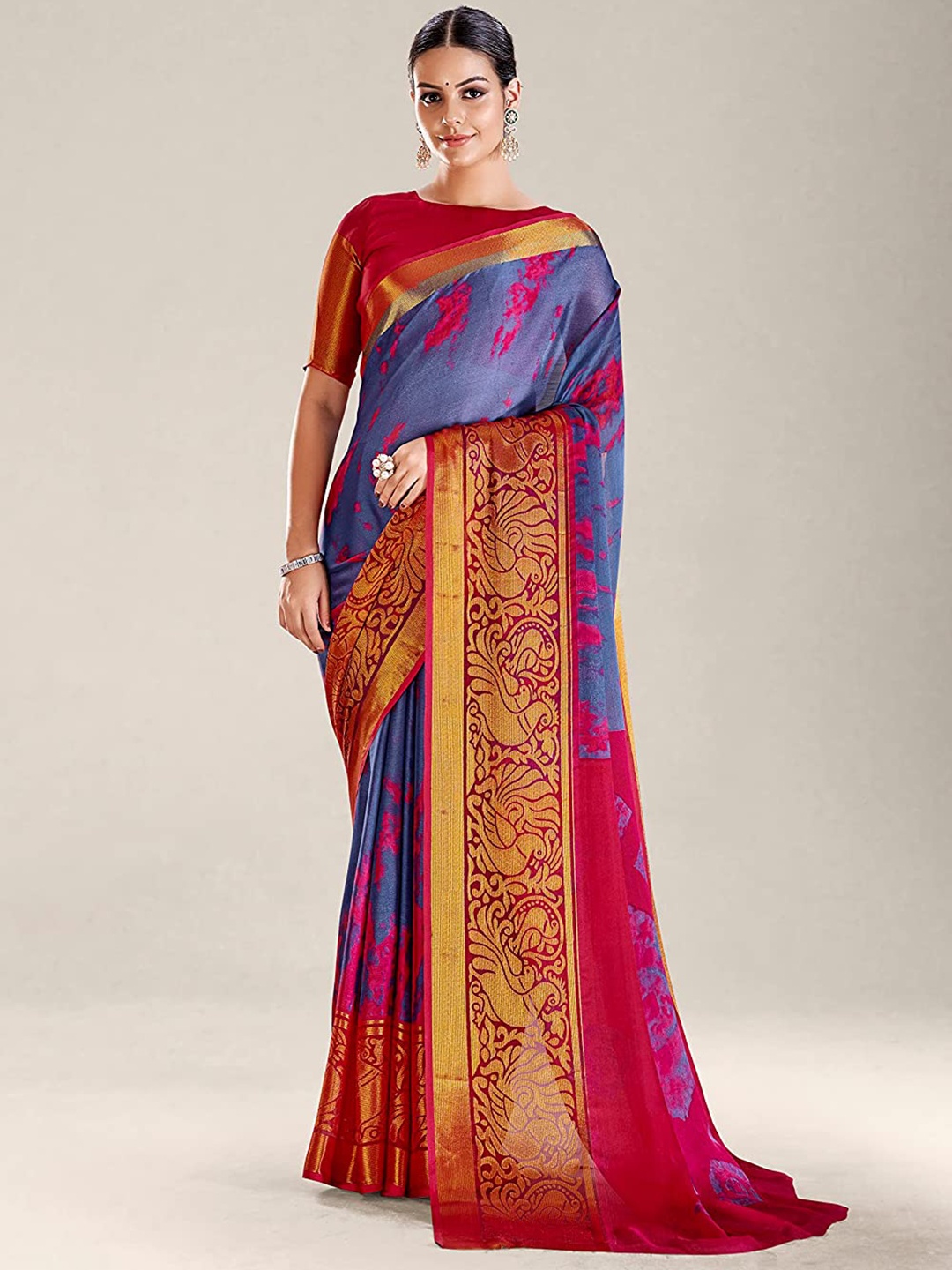 

Grubstaker Woven Design Ethnic Motifs Zari Saree, Grey