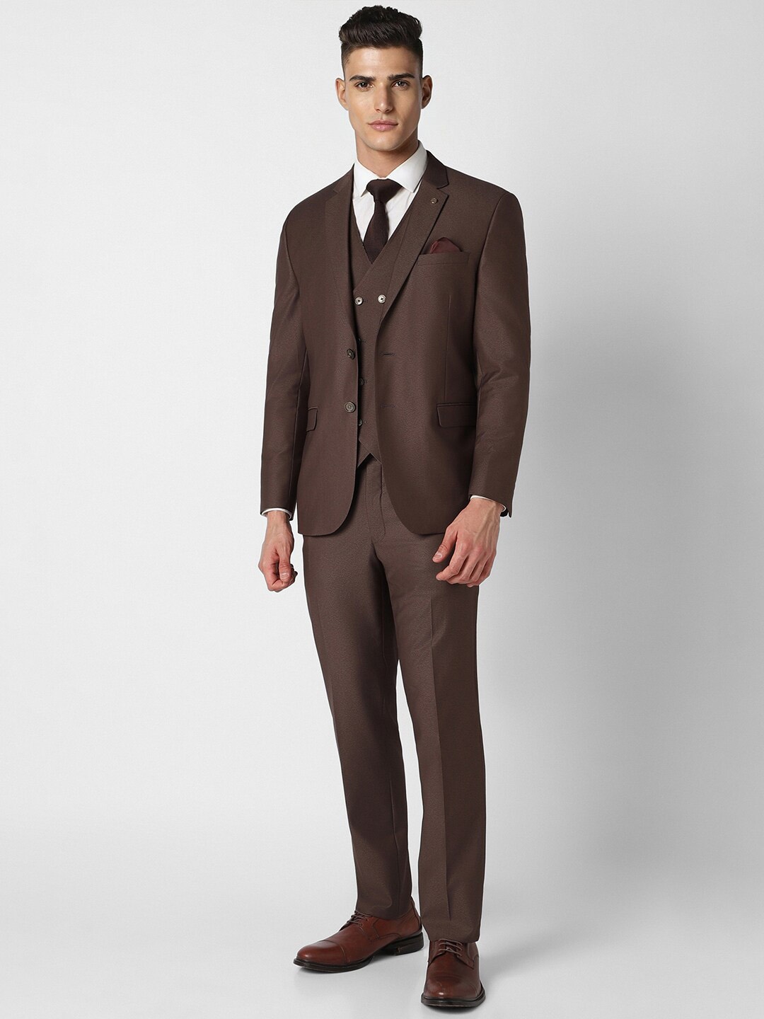 

Van Heusen Slim-Fit Single-Breasted Three-Piece Formal Suit, Brown
