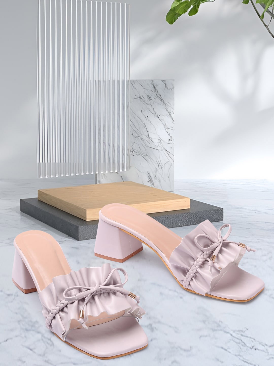 

DressBerry Lavender Bows Open Toe Block Heels