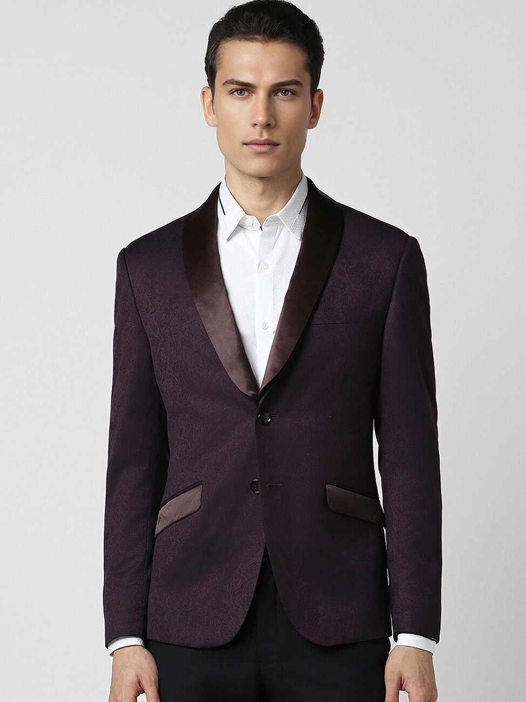 

V Dot Self Design Single Breasted Slim Fit Party Blazer, Purple