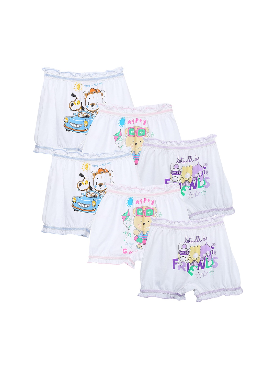 

Dowin Kids Pack of 6 Printed Pure Cotton Basic Briefs, White