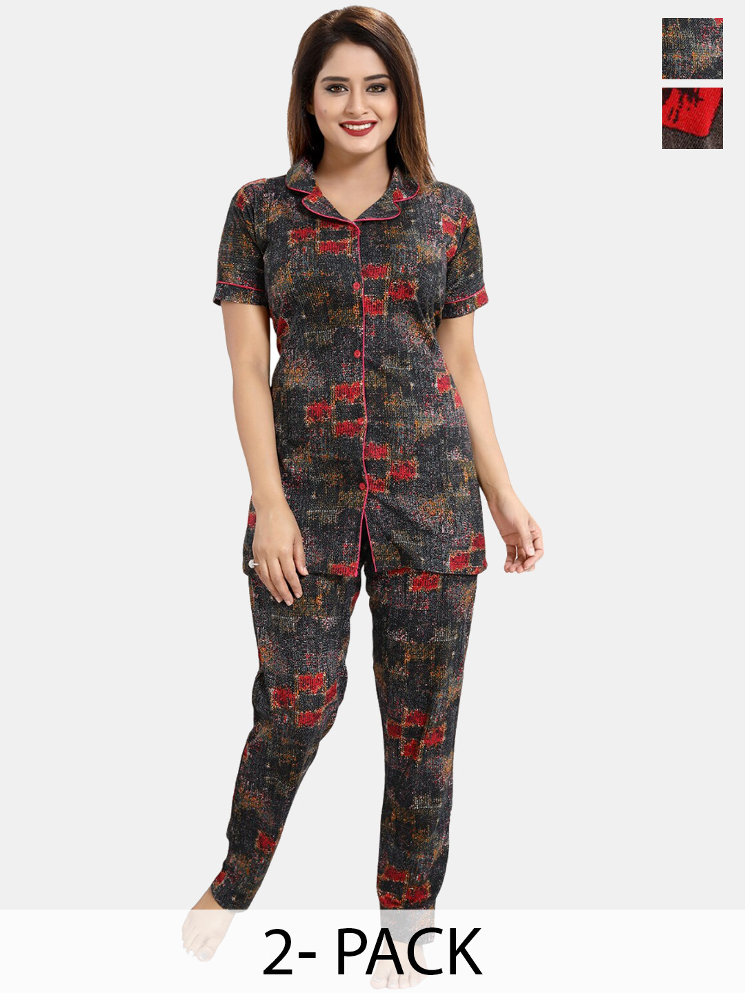 

Be You Pack of 2 Printed Night suit, Brown