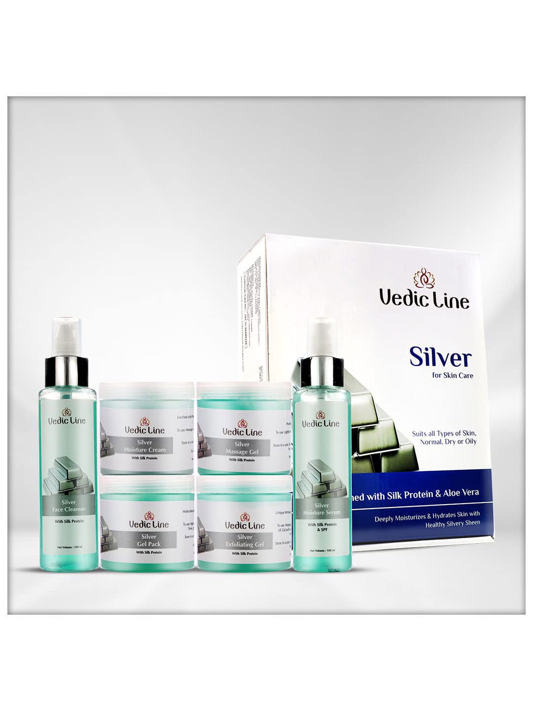 

Vedicline Silver Facial Kit With Aloe Vera - 100ml Each, Multi
