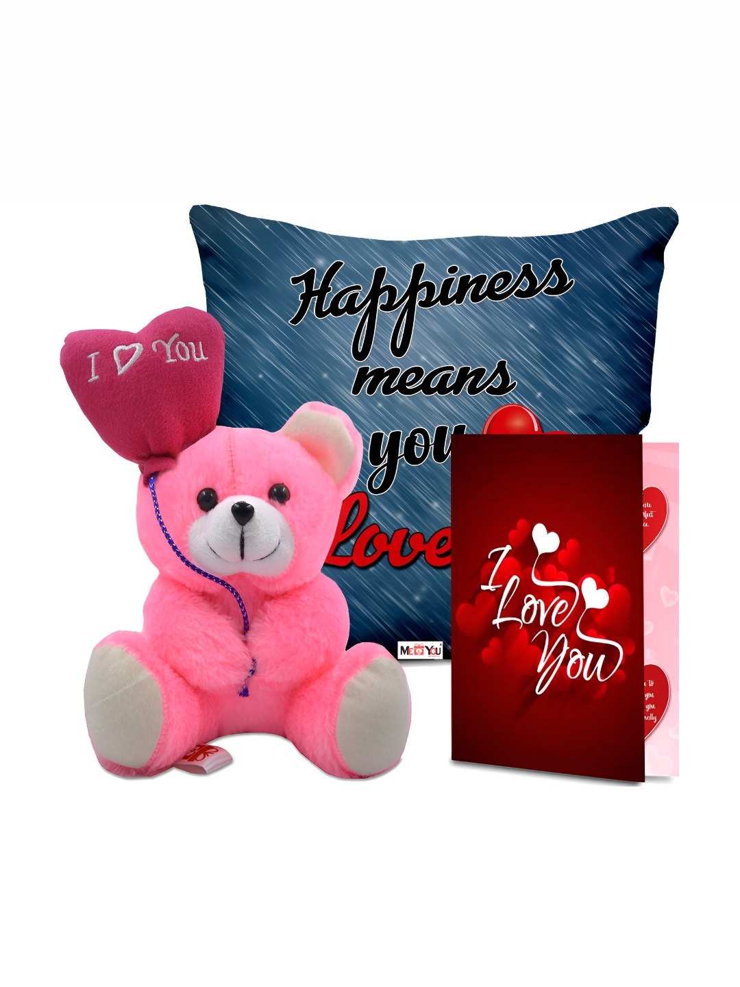 

ME & YOU White & Blue 3 Pieces Printed Cushion Doll & Card Valentine Gift Set