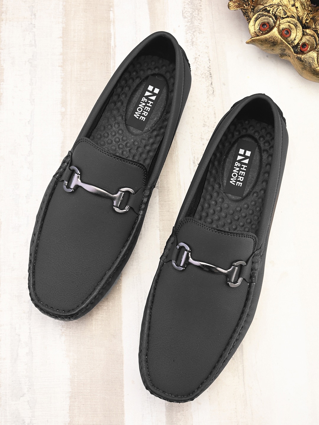 

HERE&NOW Men Black Round Toe Nubuck Loafers