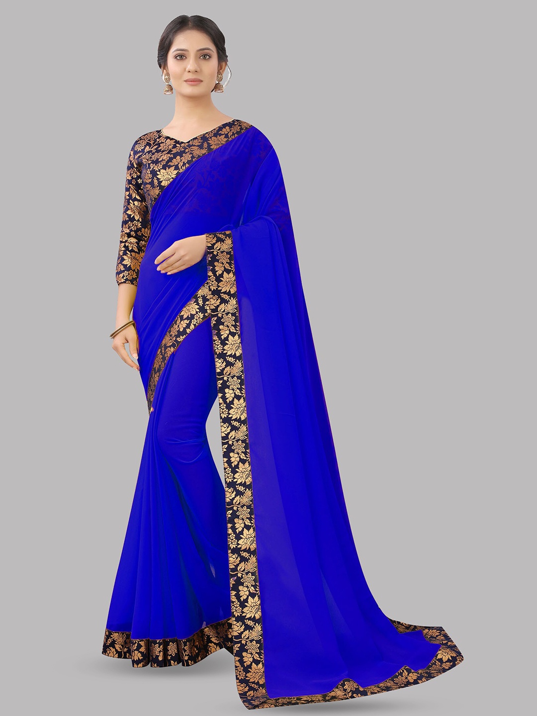 

Reeta Fashion Zari Pure Georgette Jacquard Lace Saree, Blue