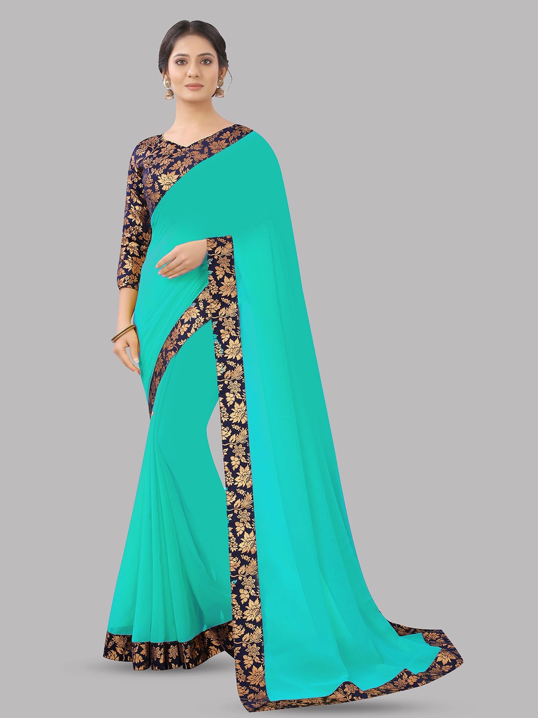 

Reeta Fashion Zari Pure Georgette Jacquard Lace Saree, Blue