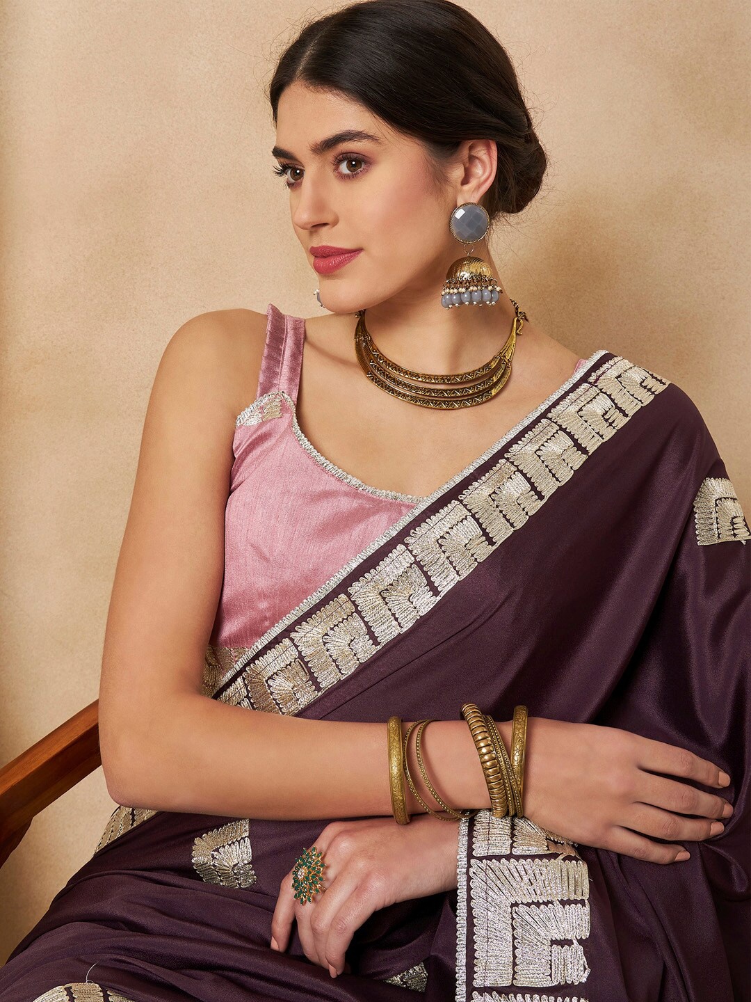 

Saree mall Purple Embroidered Gotta Patti Poly Crepe Saree