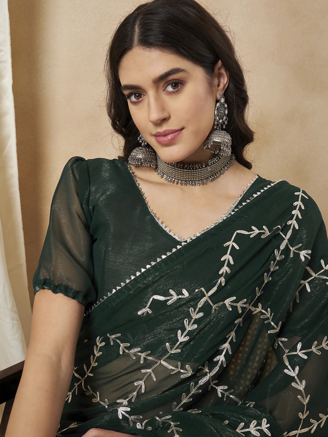 

Saree mall Embroidered Poly Georgette Sarees, Green