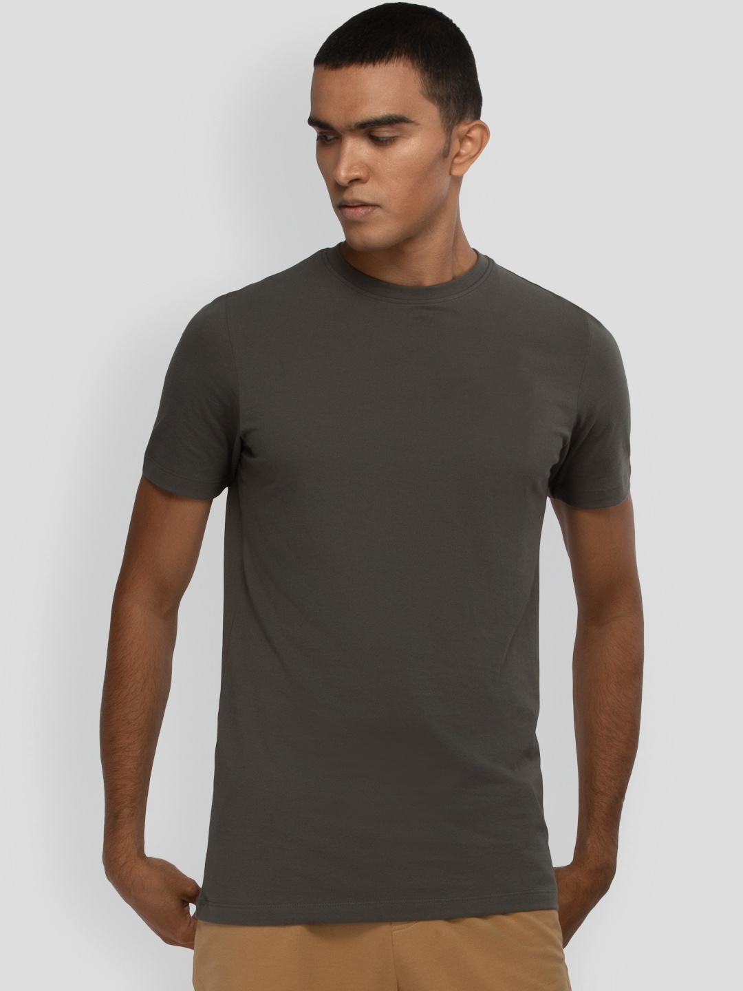 

PANGOLIN Round Neck Cotton Casual T-shirt, Grey